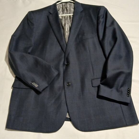 Joseph Abboud Men's 50L 100% Wool Deep Blue Window-Pane Plaid Blazer Lined - Picture 1 of 15